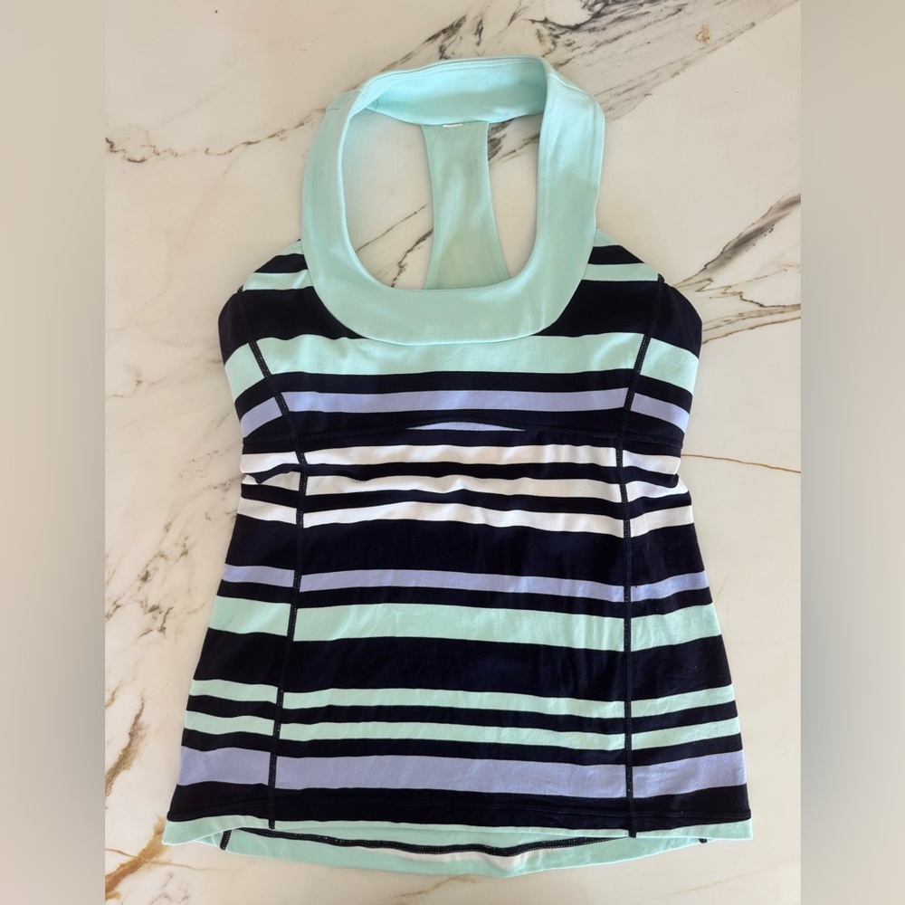 Lululemon Striped tank top in mint, navy and white.